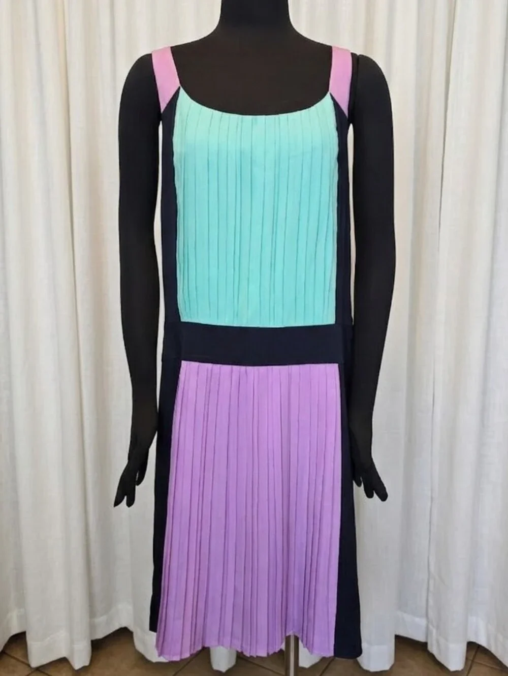 Betsey Johnson | Dresses | Betsey Johnson Mint Lavender Black Colorblock  Pleated Midi Dress | Poshmark